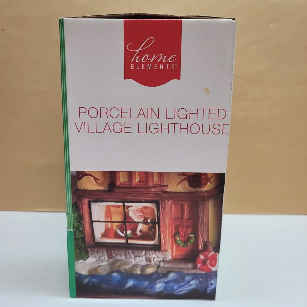 Home Elements Porcelain Lighted Village Lighthouse w/Window Scene Christmas